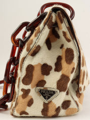 Harako Leopard Print Logo Plate Plastic Shoulder Bag in Ivory/Brown