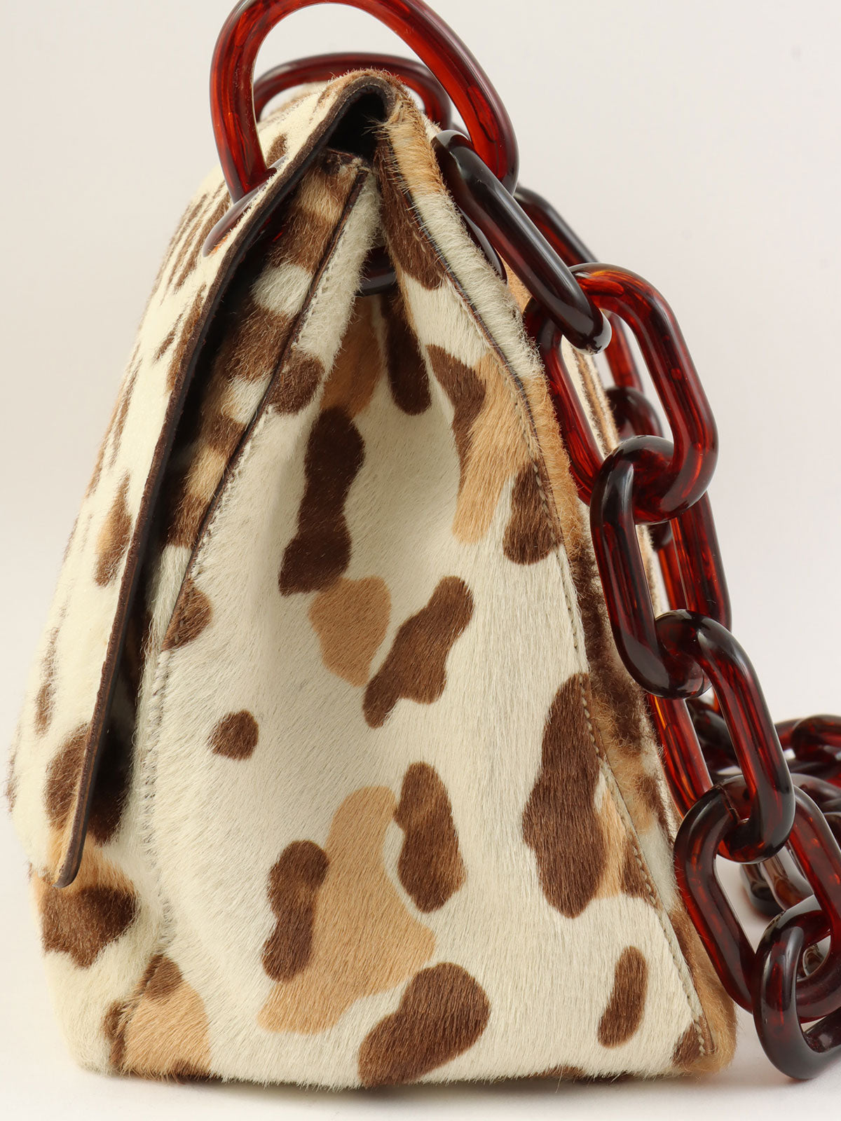 Harako Leopard Print Logo Plate Plastic Shoulder Bag in Ivory/Brown