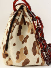Harako Leopard Print Logo Plate Plastic Shoulder Bag in Ivory/Brown