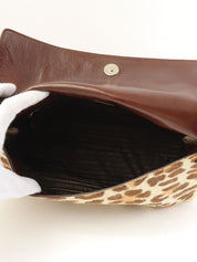 Harako Leopard Print Logo Plate Plastic Shoulder Bag in Ivory/Brown