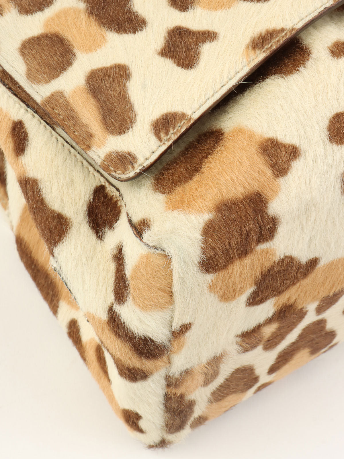 Harako Leopard Print Logo Plate Plastic Shoulder Bag in Ivory/Brown