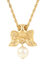 パールリボンモチーフネックレス ゴールド