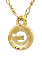 Rhinestone Round Logo Necklace in Gold