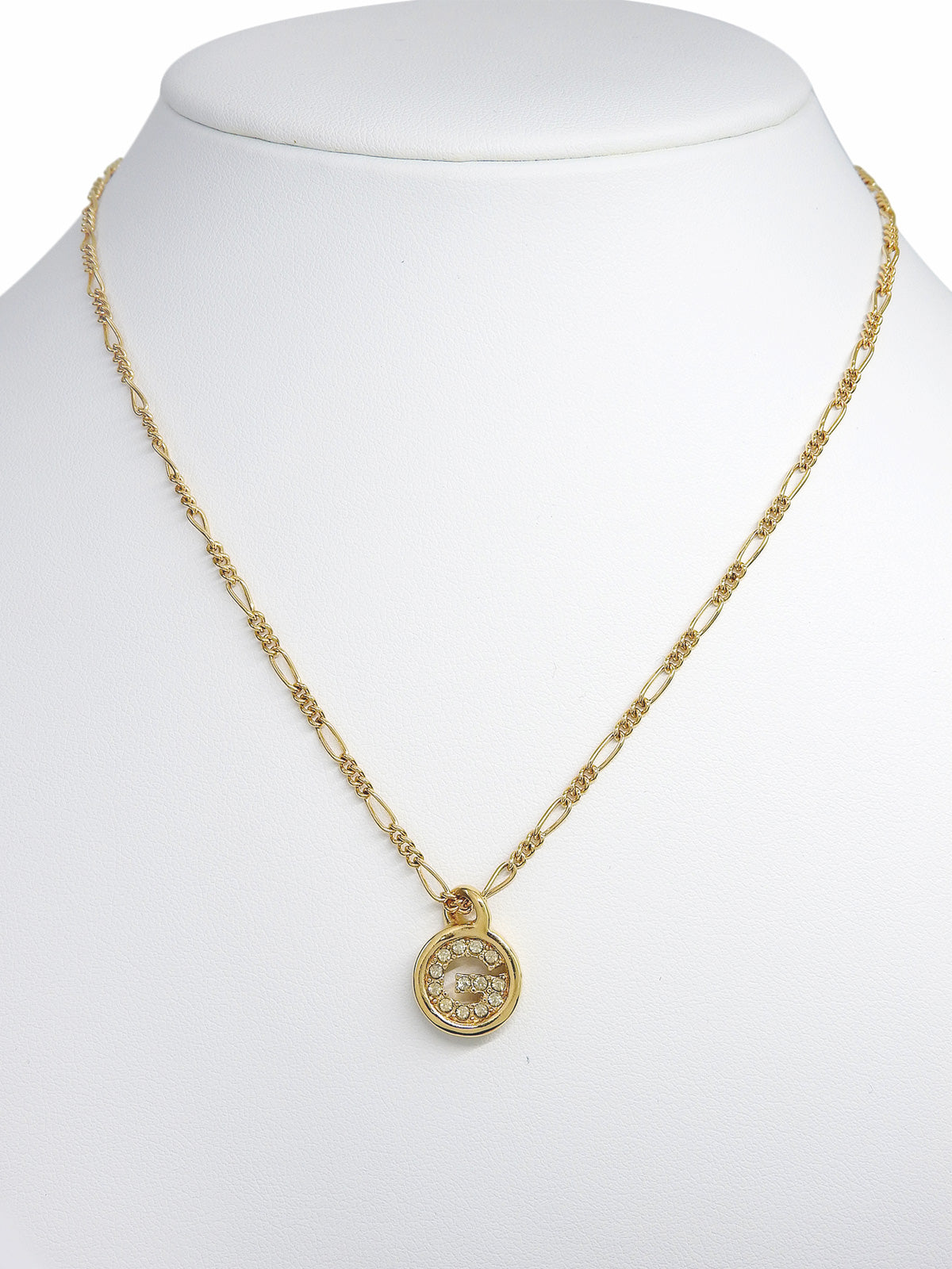 ラインストーンラウンドロゴネックレス ゴールド