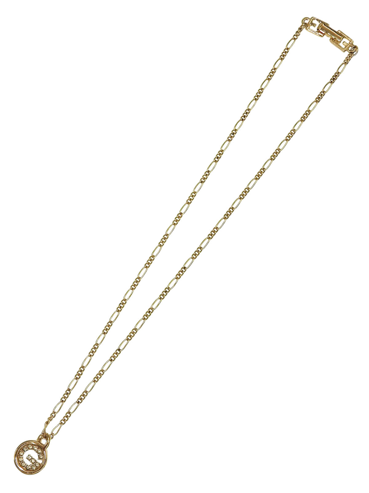 Rhinestone Round Logo Necklace in Gold