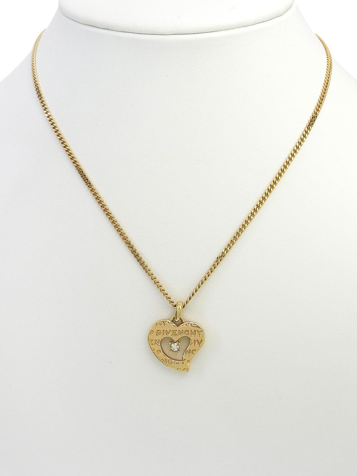Rhinestone Heart Motif Necklace Gold