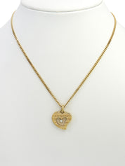 Rhinestone Heart Motif Necklace Gold