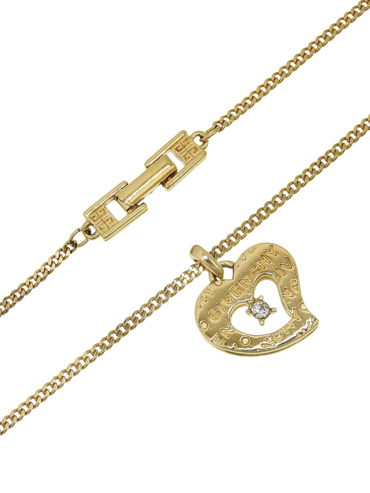 Rhinestone Heart Motif Necklace Gold