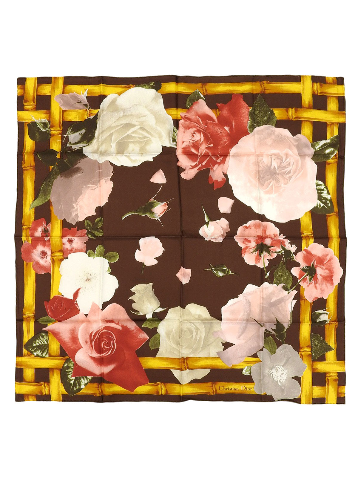 シルクローズモチーフスカーフ ブラウン/マルチ