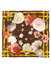 シルクローズモチーフスカーフ ブラウン/マルチ