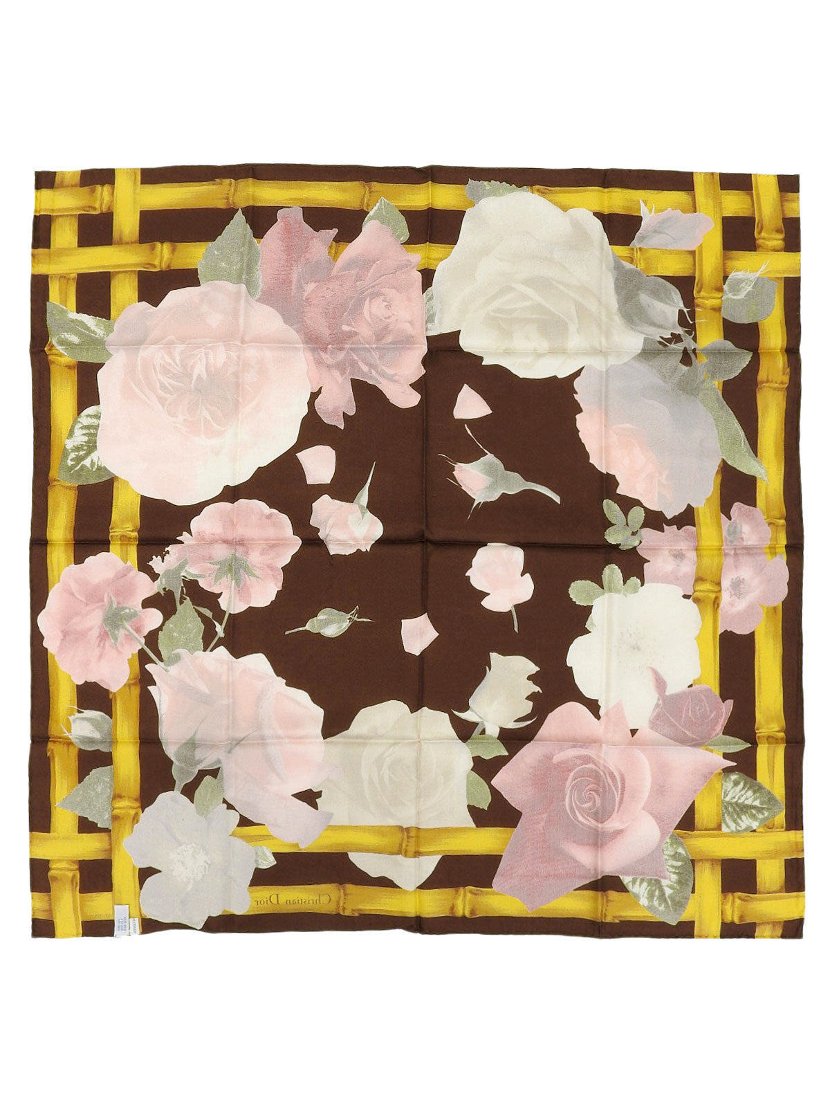 シルクローズモチーフスカーフ ブラウン/マルチ