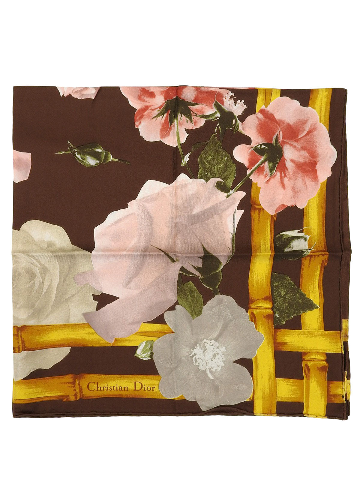 シルクローズモチーフスカーフ ブラウン/マルチ