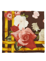 シルクローズモチーフスカーフ ブラウン/マルチ