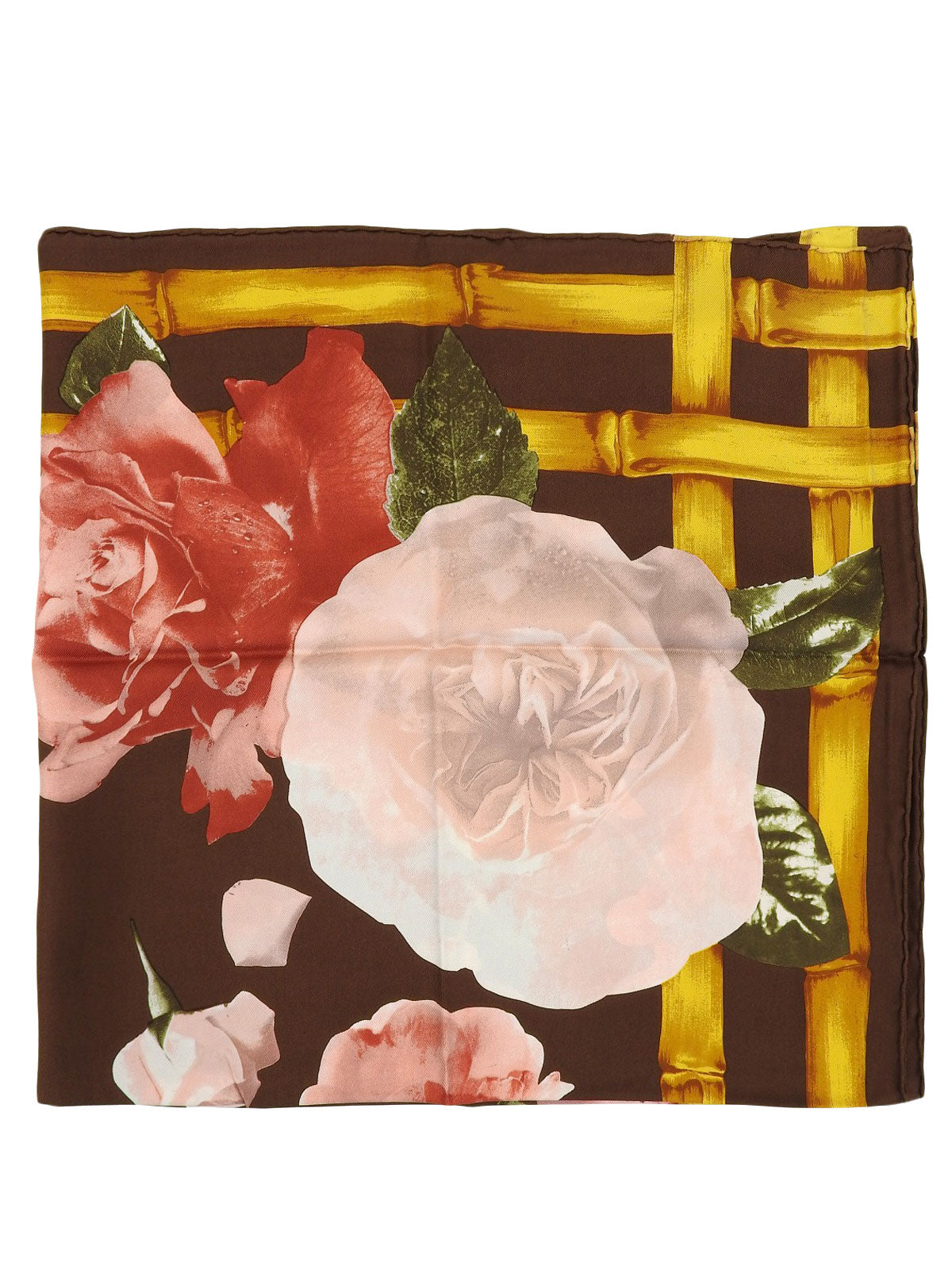 シルクローズモチーフスカーフ ブラウン/マルチ