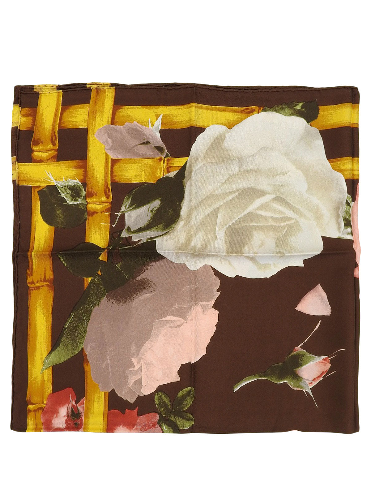 シルクローズモチーフスカーフ ブラウン/マルチ