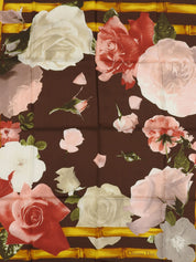 シルクローズモチーフスカーフ ブラウン/マルチ