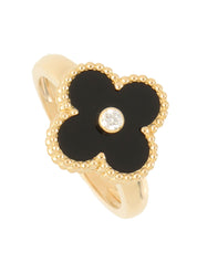 18K金镶钻复古阿尔罕布拉戒指，金色/黑色