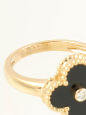 18K金镶钻复古阿尔罕布拉戒指，金色/黑色