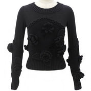 2007 Camellia motif CC mark plate knit top Black