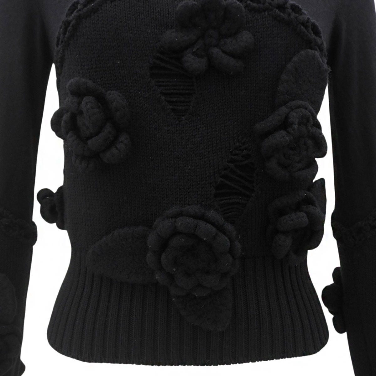 2007 Camellia motif CC mark plate knit top Black