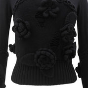 2007 Camellia motif CC mark plate knit top Black