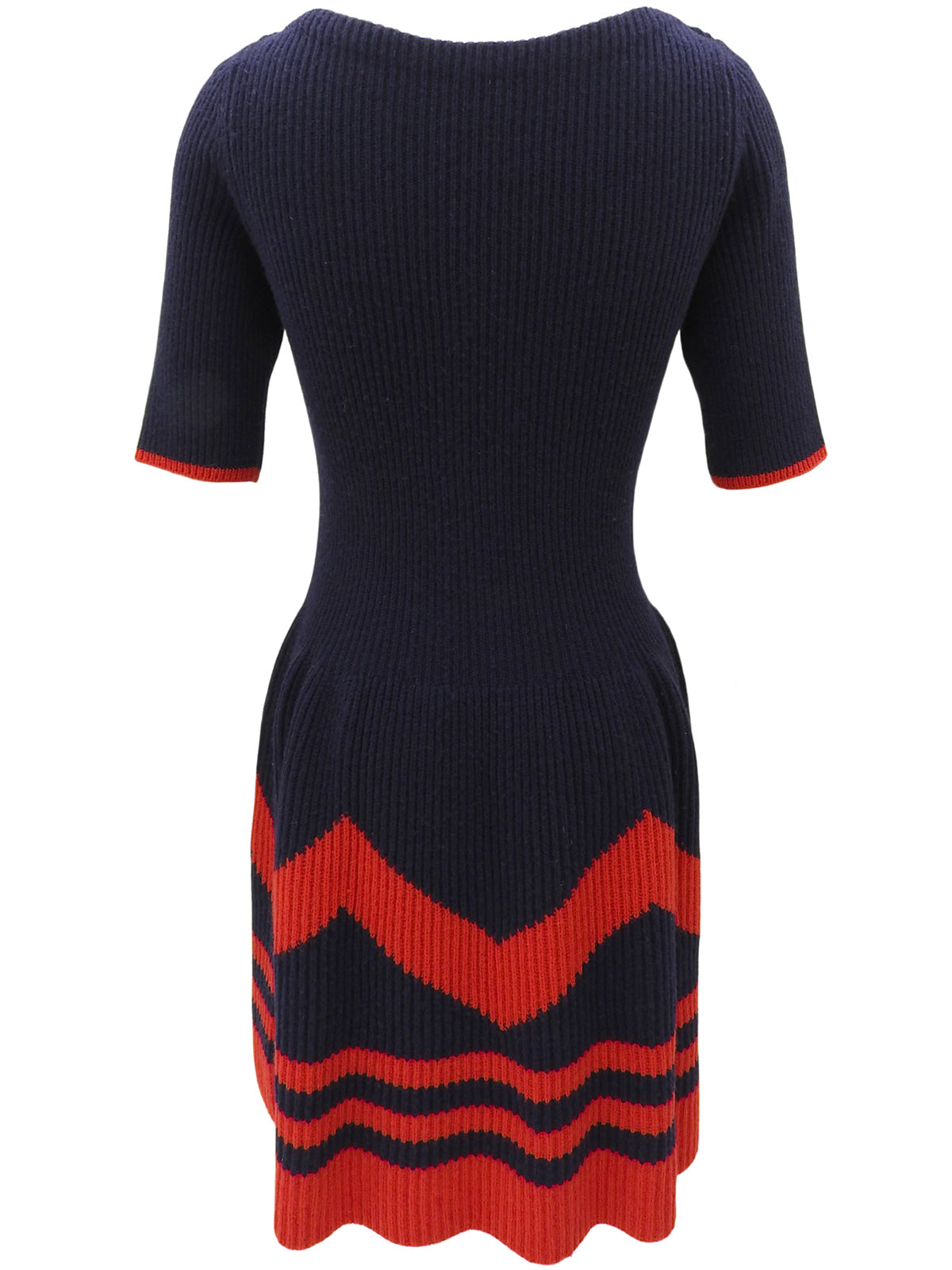 ロゴプレート半袖ニットワンピース ネイビー/レッド