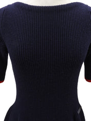 Logo Plate Short Sleeve Knit Dress #XS Navy/Red