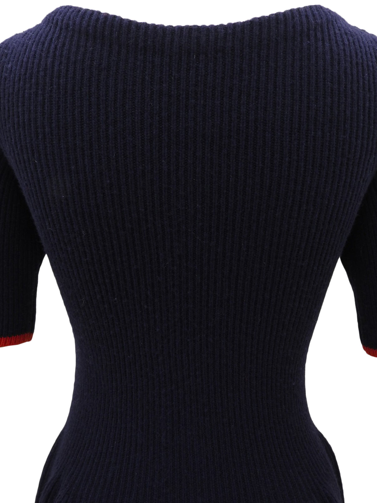 ロゴプレート半袖ニットワンピース ネイビー/レッド