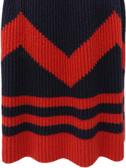 ロゴプレート半袖ニットワンピース ネイビー/レッド