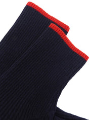 ロゴプレート半袖ニットワンピース ネイビー/レッド