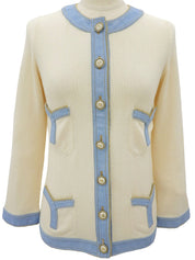 2007 Denim Knit Combo CC Mark Button Cardigan #36 Off-white/Light Blue
