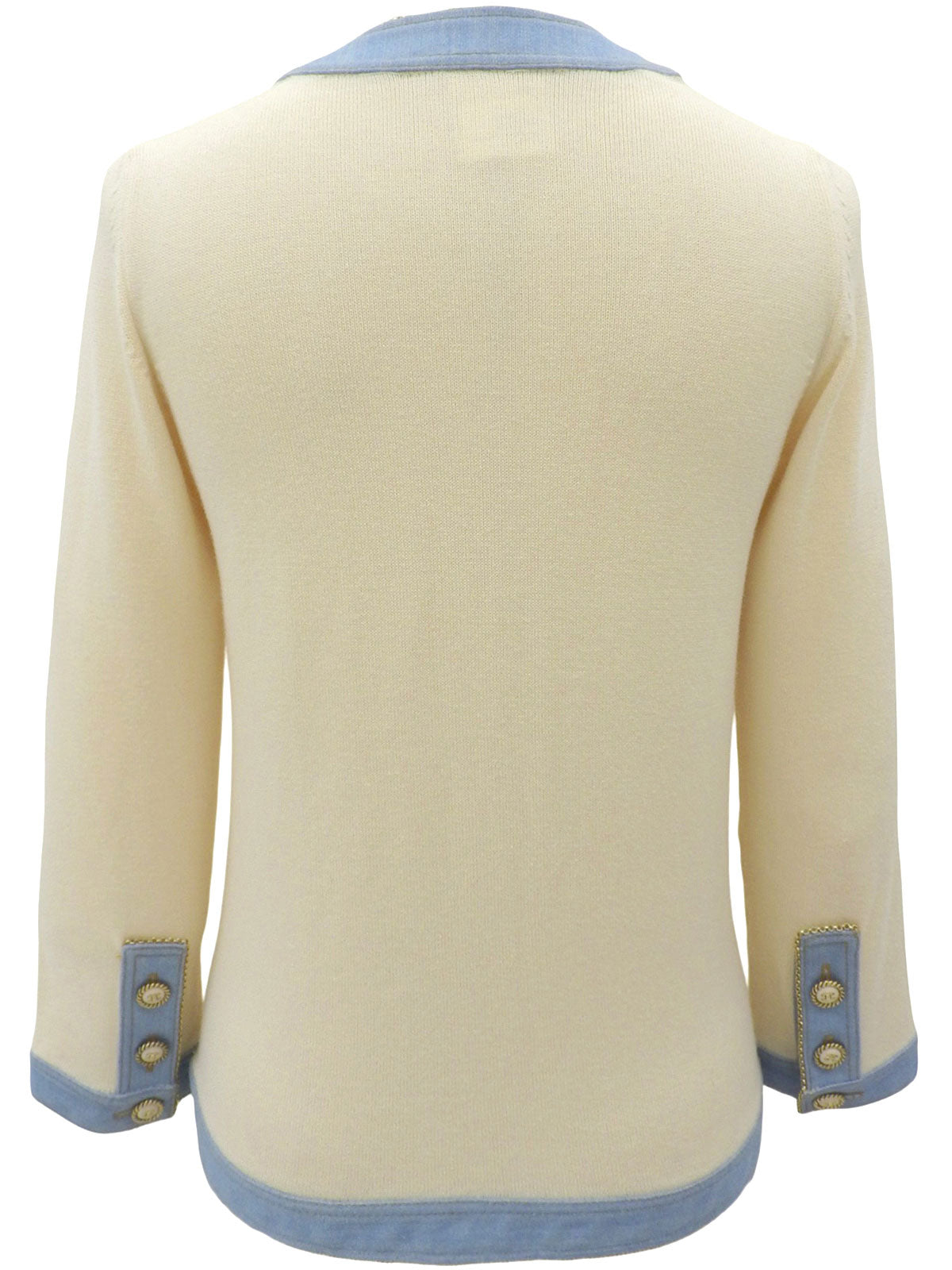 2007年製 デニムニットコンビCCマークボタンカーディガン オフホワイト/ライトブルー