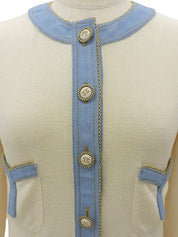 2007年製 デニムニットコンビCCマークボタンカーディガン オフホワイト/ライトブルー