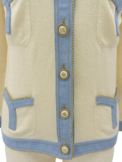 2007 Denim Knit Combo CC Mark Button Cardigan #36 Off-white/Light Blue