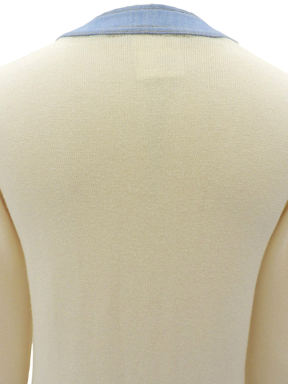 2007 Denim Knit Combo CC Mark Button Cardigan #36 Off-white/Light Blue
