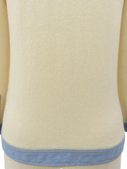 2007 Denim Knit Combo CC Mark Button Cardigan #36 Off-white/Light Blue