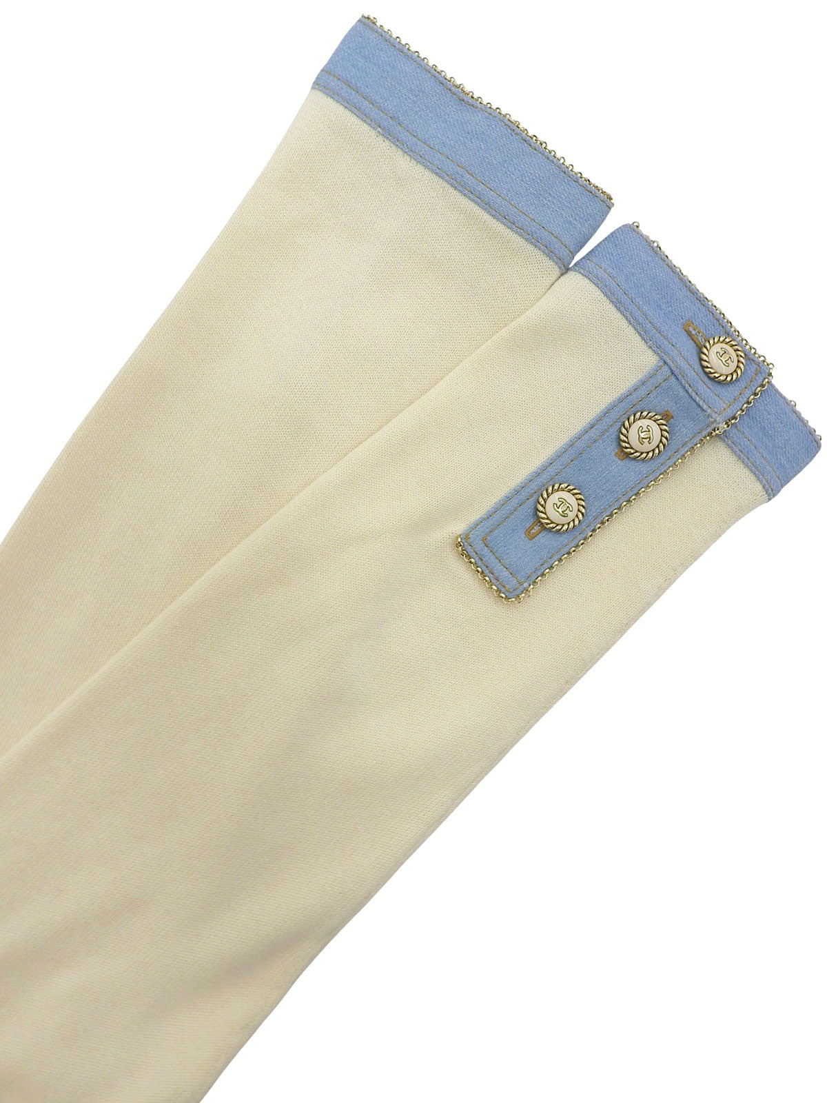 2007 Denim Knit Combo CC Mark Button Cardigan #36 Off-white/Light Blue