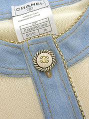 2007 Denim Knit Combi CC Mark Button Cardigan in Off-White/Light Blue