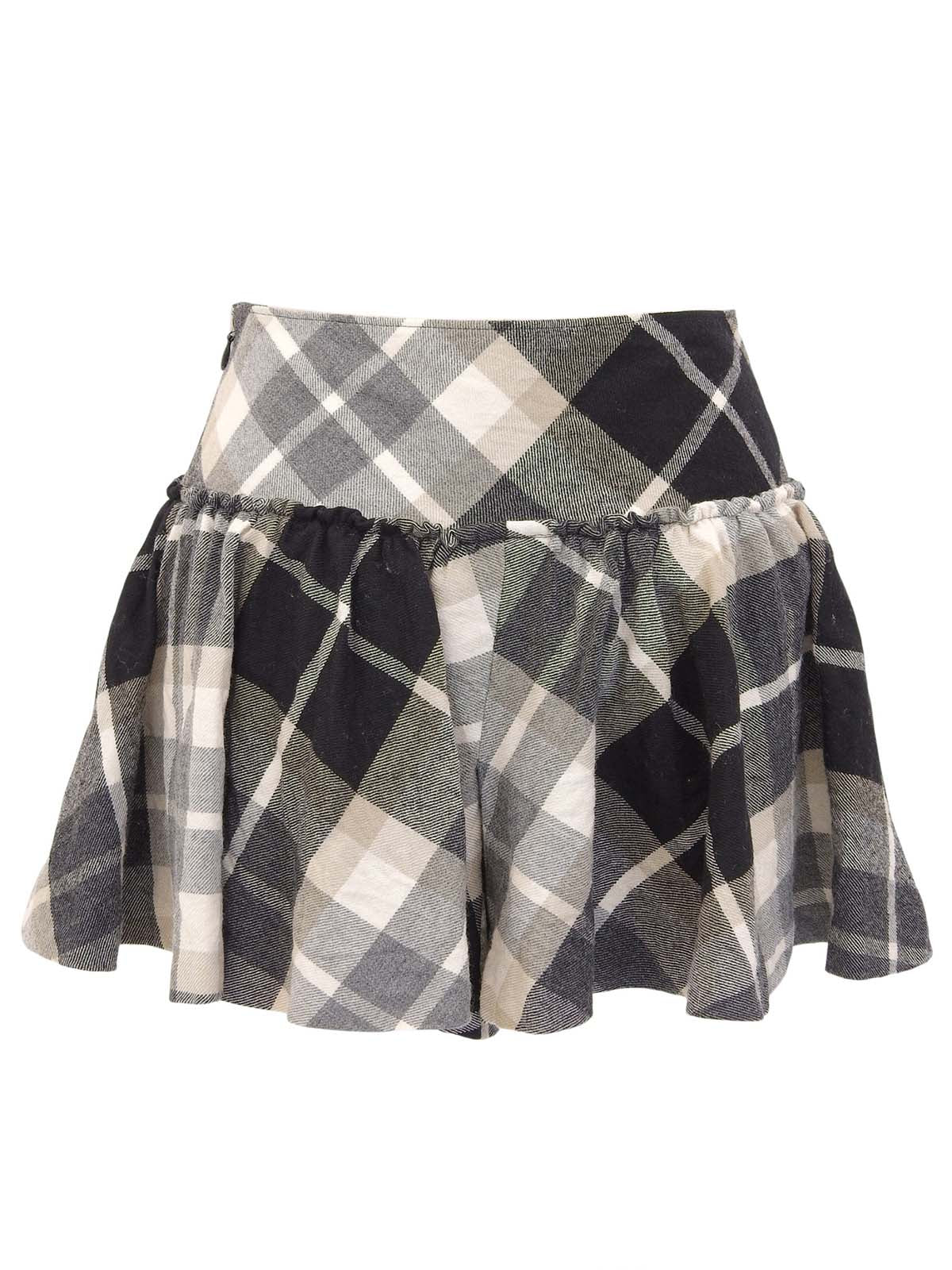 米色/黑色格纹荷叶边短裤