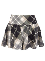米色/黑色格纹荷叶边短裤