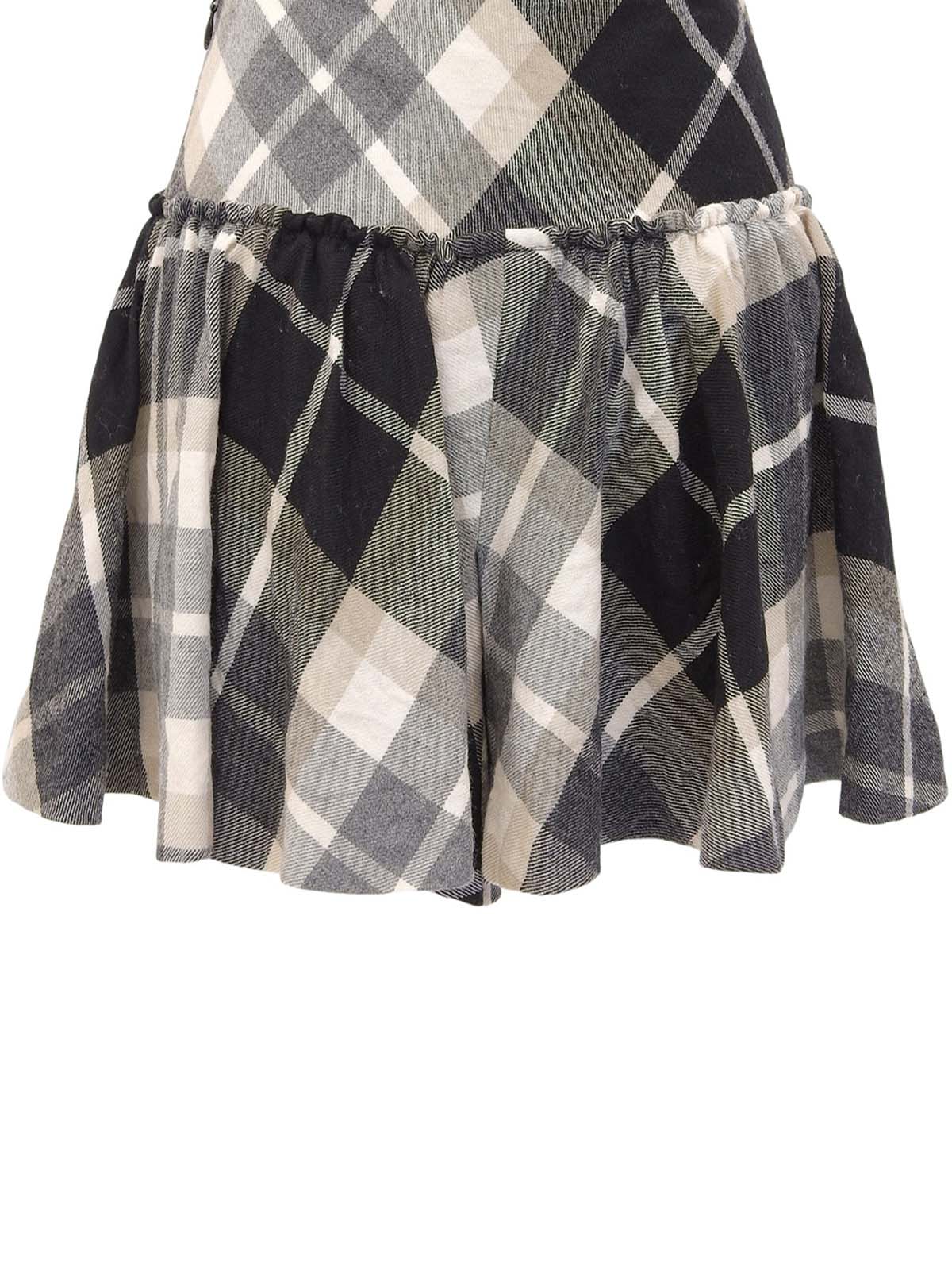 米色/黑色格纹荷叶边短裤