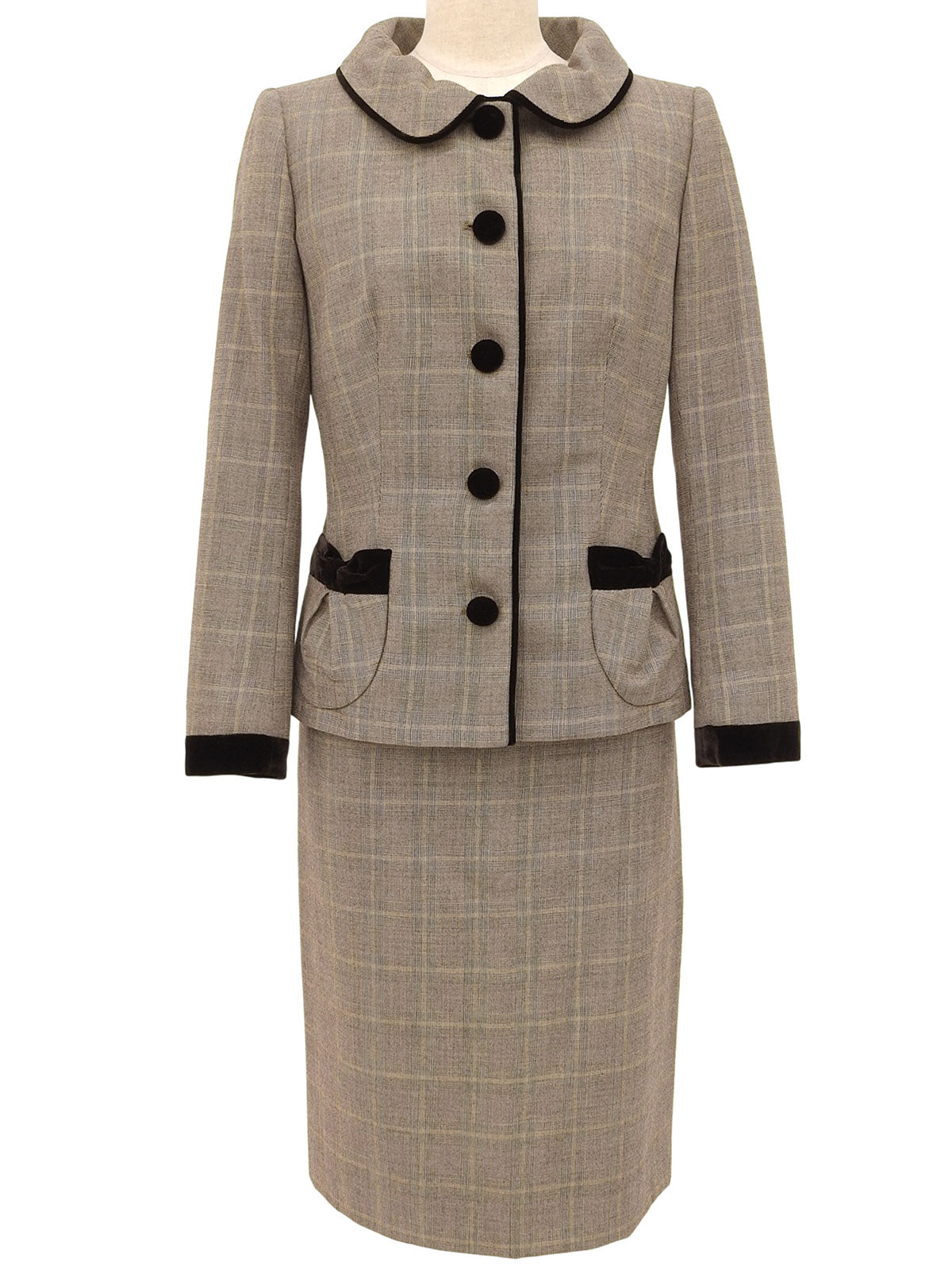 Wool and velour combination check pattern set in brown