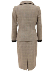 ウールベロアコンビチェックパターンセットアップ ブラウン