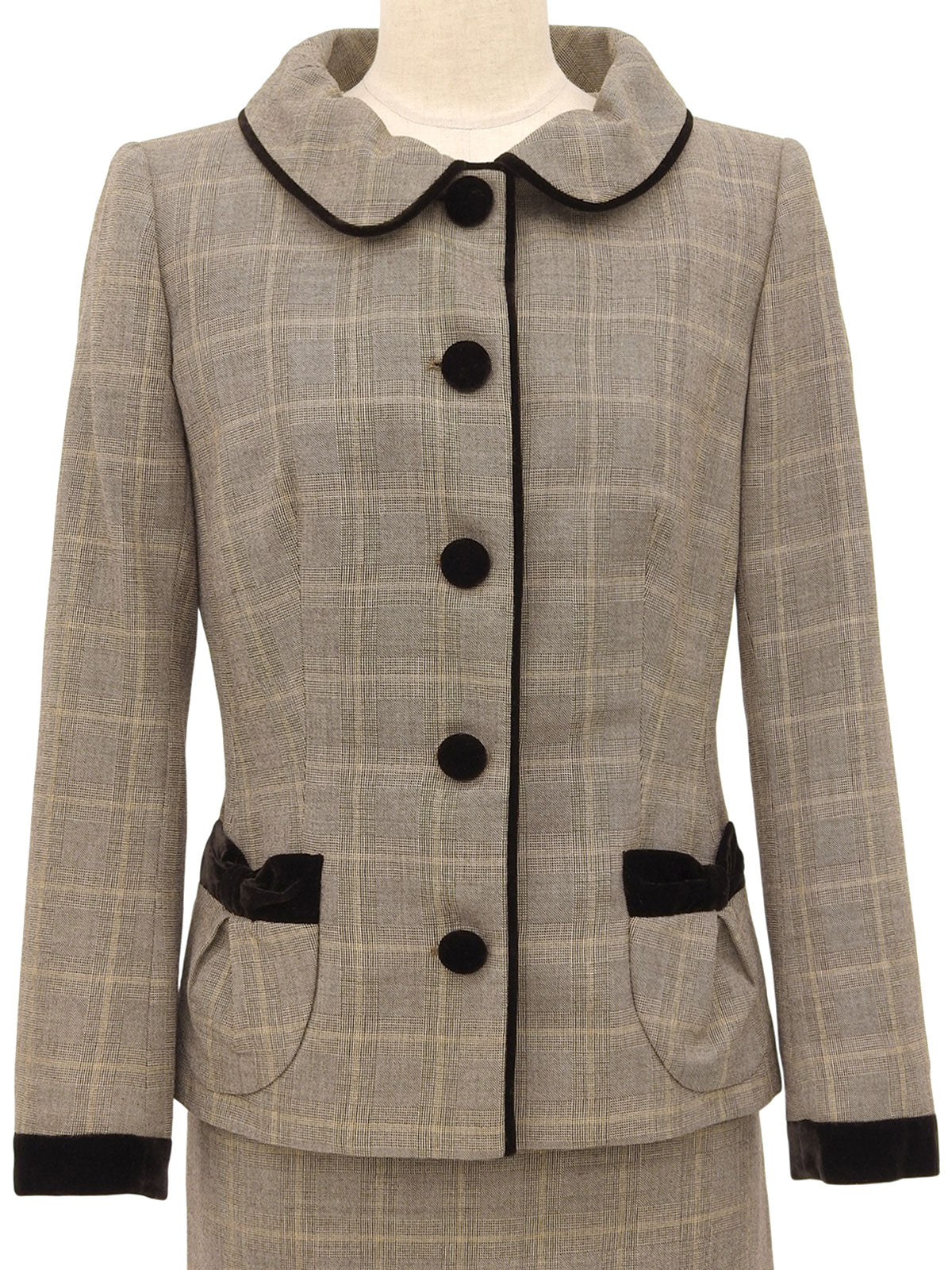 ウールベロアコンビチェックパターンセットアップ ブラウン