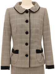 ウールベロアコンビチェックパターンセットアップ ブラウン