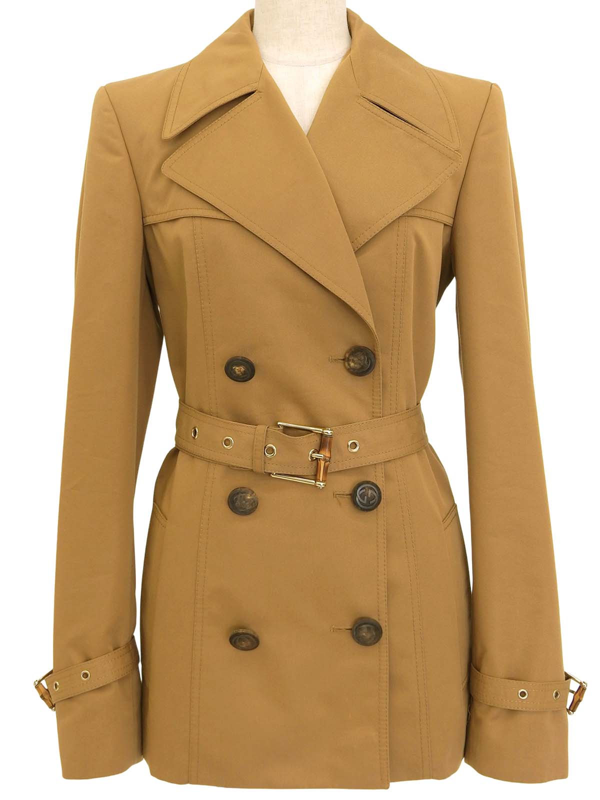 Bamboo Buckle Logo Button Coat Brown