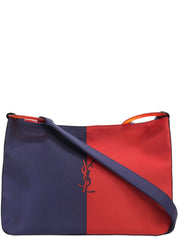 缎面Logo印花单肩包 蓝/红色