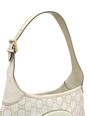 Guccissima 图案 Logo 饰板单肩包，米白色
