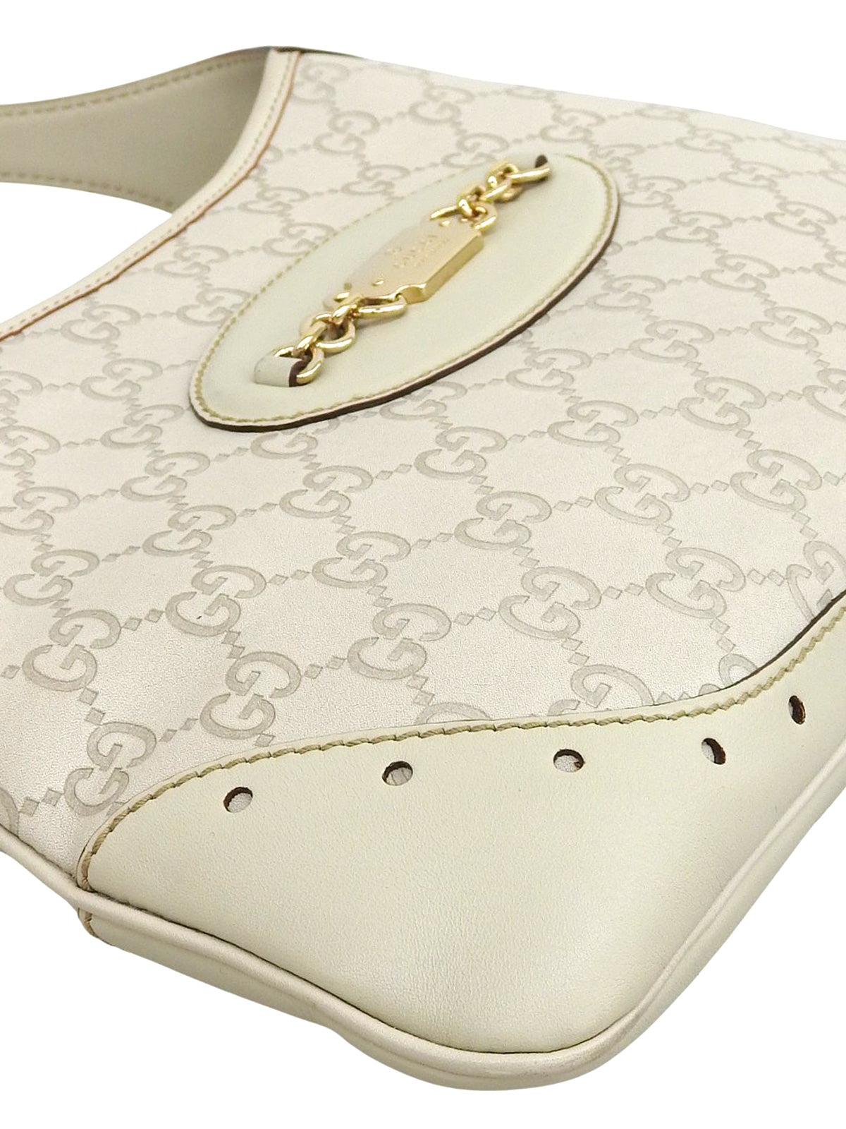 Guccissima 图案 Logo 饰板单肩包，米白色