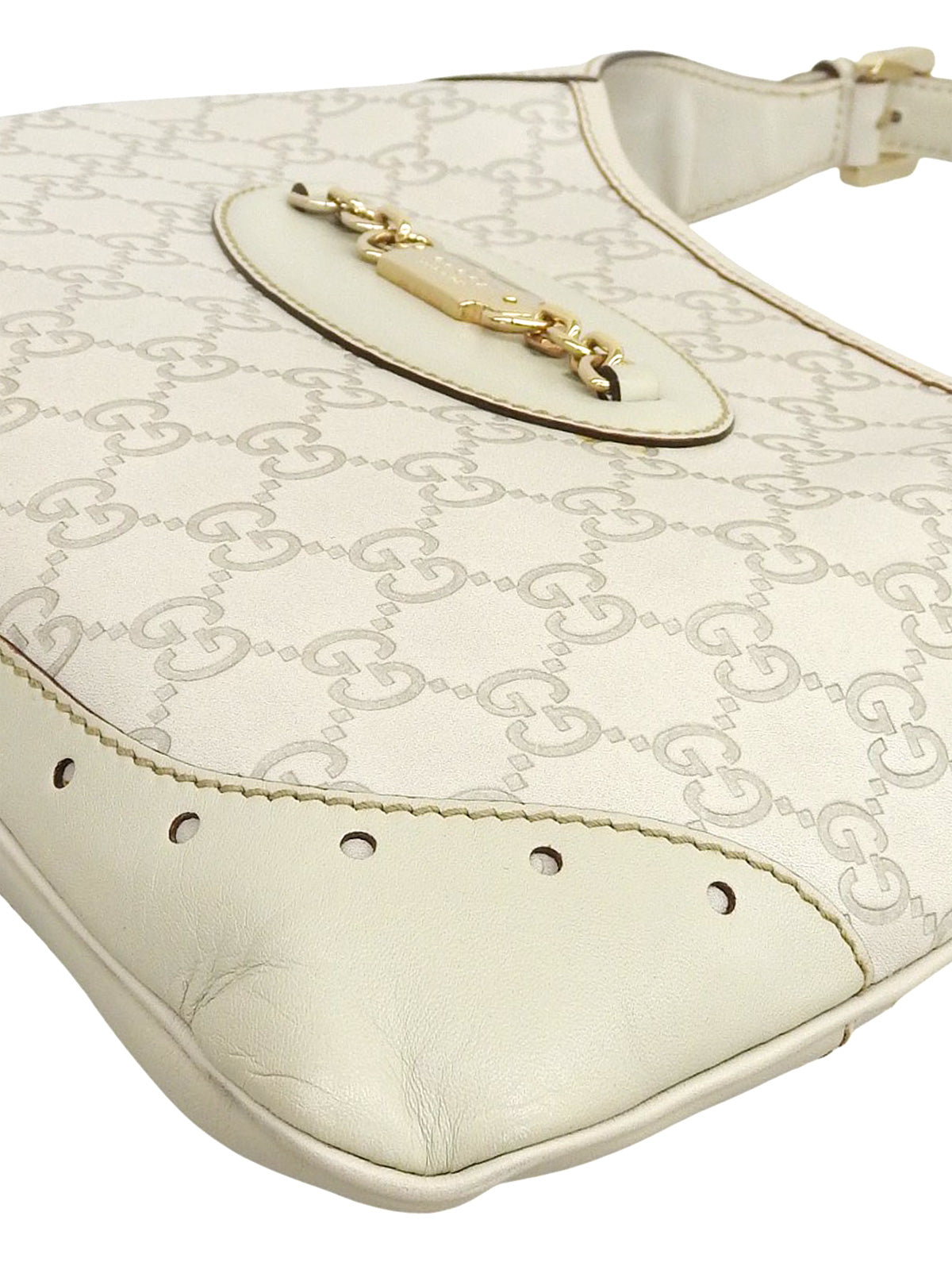 Guccissima 图案 Logo 饰板单肩包，米白色